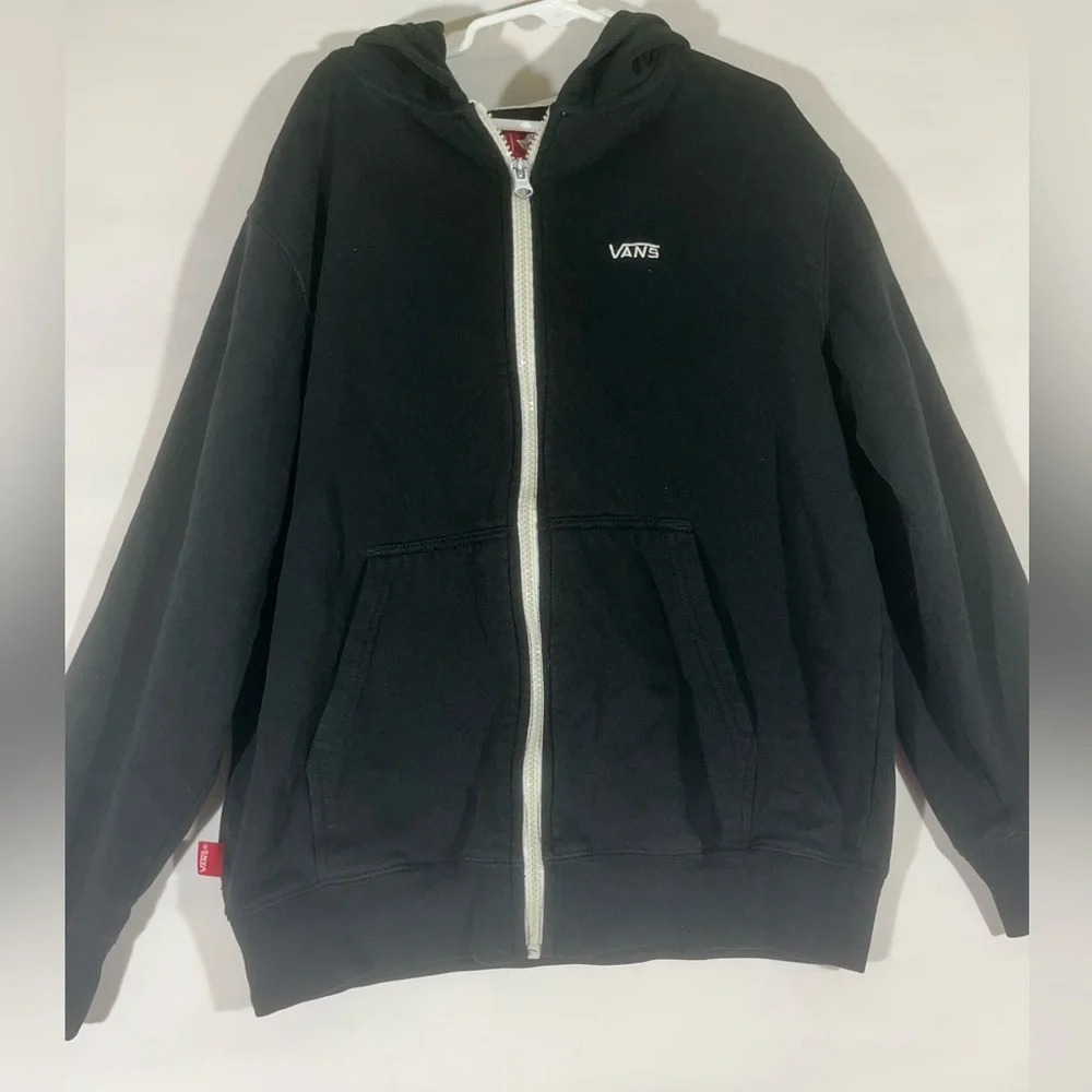 VANS‎ OFF THE WALL ZIP UP HOODIE W/POCKETS UNISEX YOUTH M BLACK PREOWNED